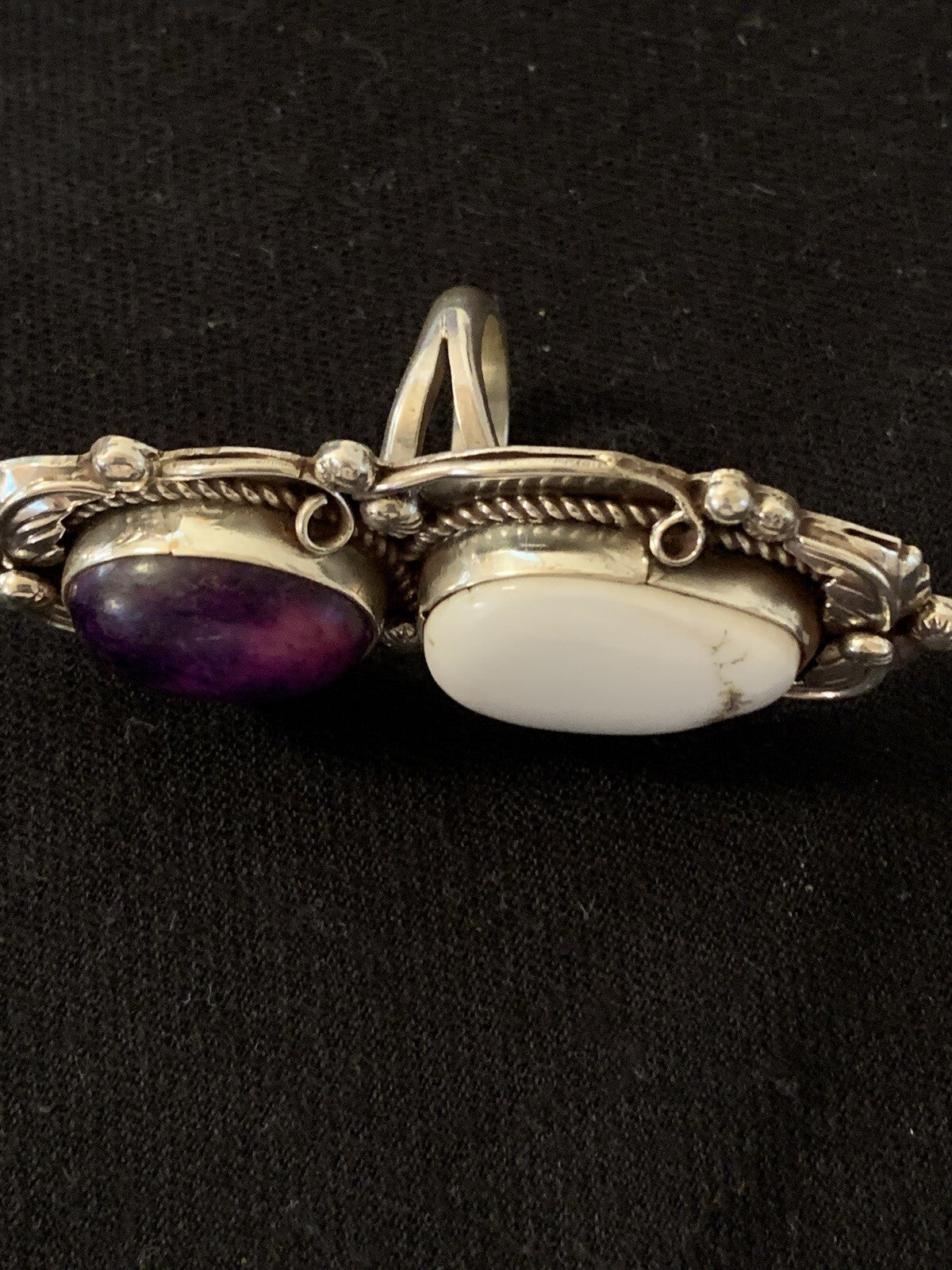 Southwestern Sterling Silver White Buffalo Purple Stone Ring Sz 8.5 00399