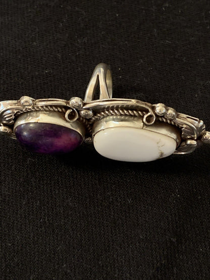 Southwestern Sterling Silver White Buffalo Purple Stone Ring Sz 8.5 00399