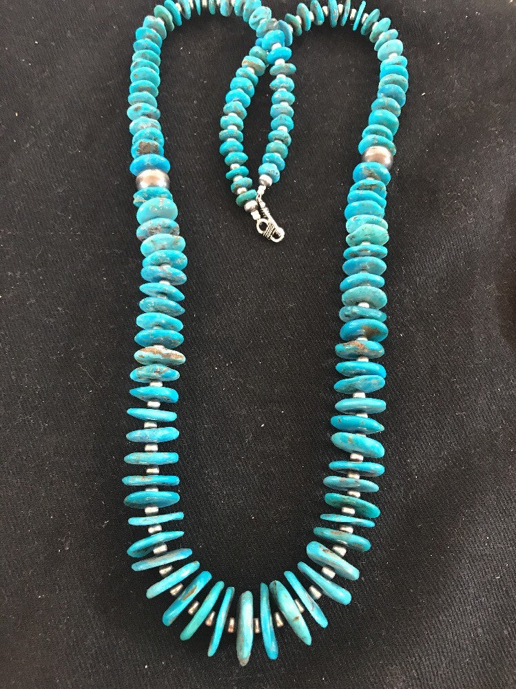 Native Sterling Silver Kingman Turquoise Necklace Pendant Navajo Pearls 8083