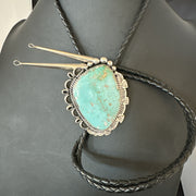 Men's Blue Green Royston Turquoise Bolo Tie Navajo | Sterling Silver | Authentic Native American Handmade | 19592