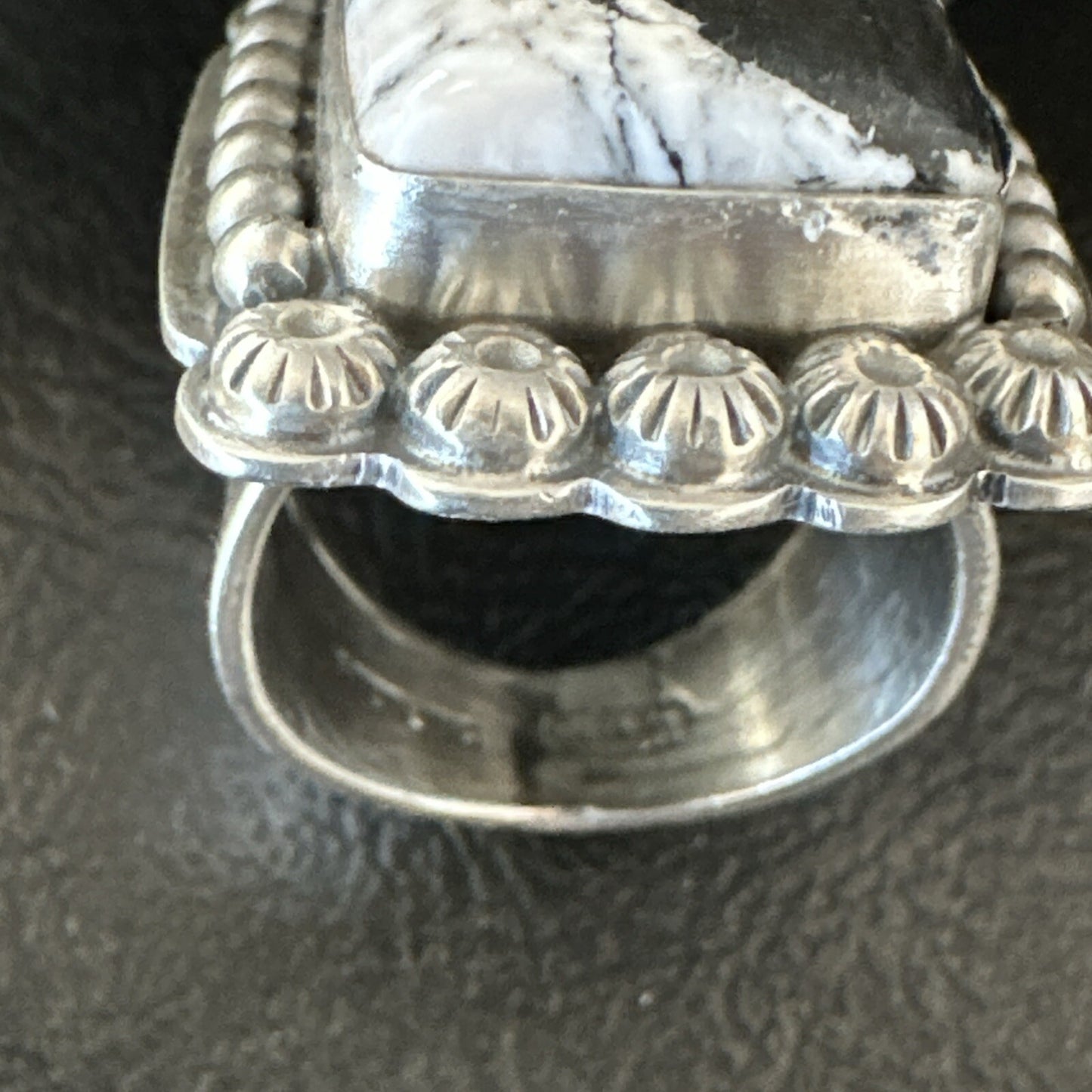 White Buffalo Turquoise Navajo Sterling Silver Ring Size 8 18775