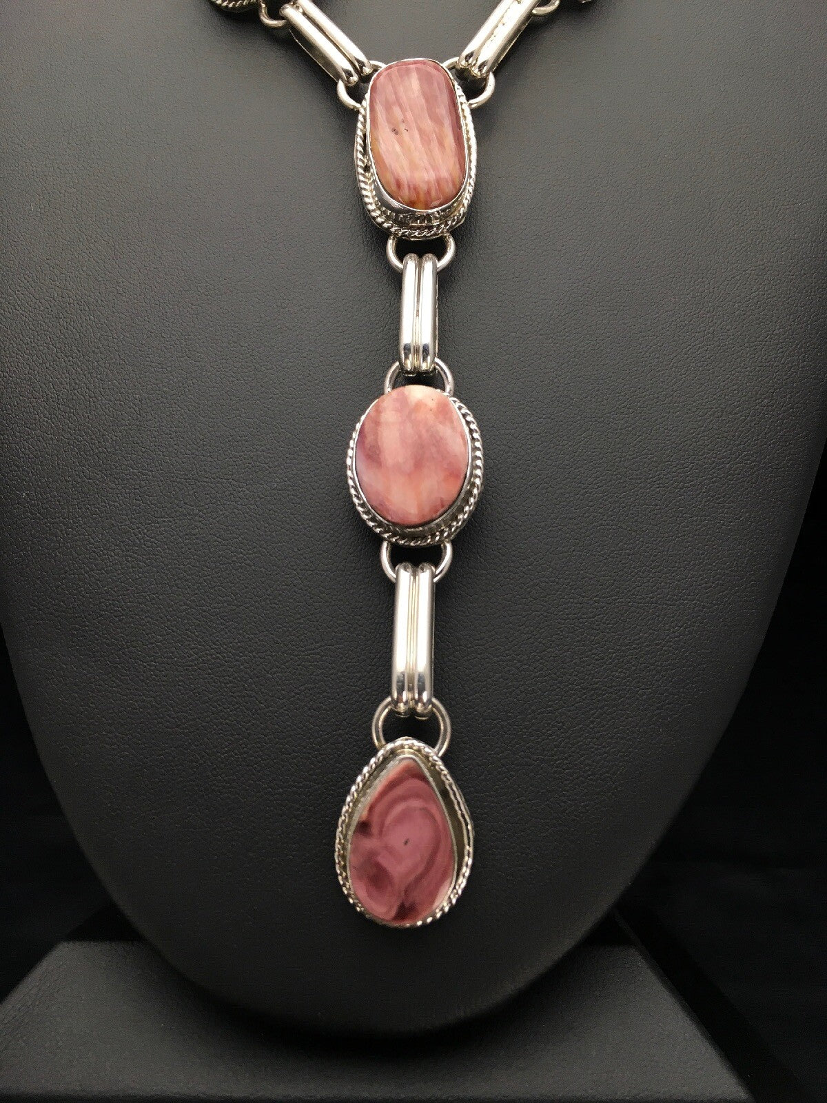 Native LARIAT Purple Spiny Oyster Necklace Navajo Sterling Silver 02793