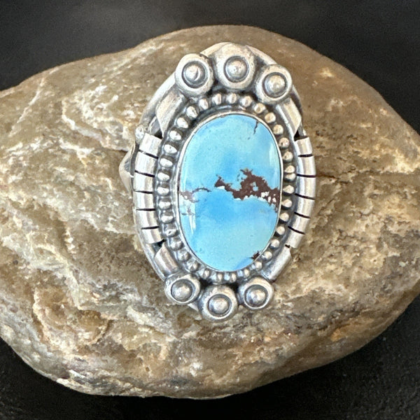 Handmade Navajo Blue Kingman Turquoise Ring Size 9 | Sterling Silver | Authentic Native American Handmade | 19621