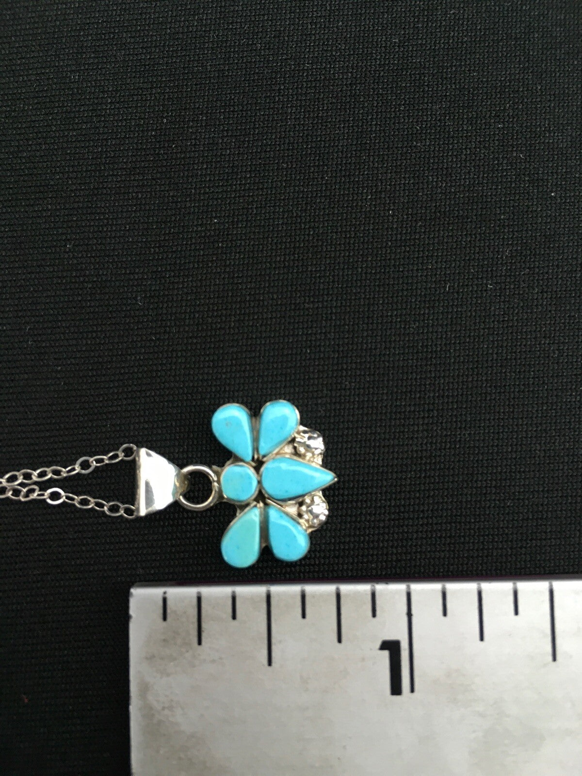 Turquoise Butterfly Pendant Southwestern Zuni Sterling Silver Chain 04777