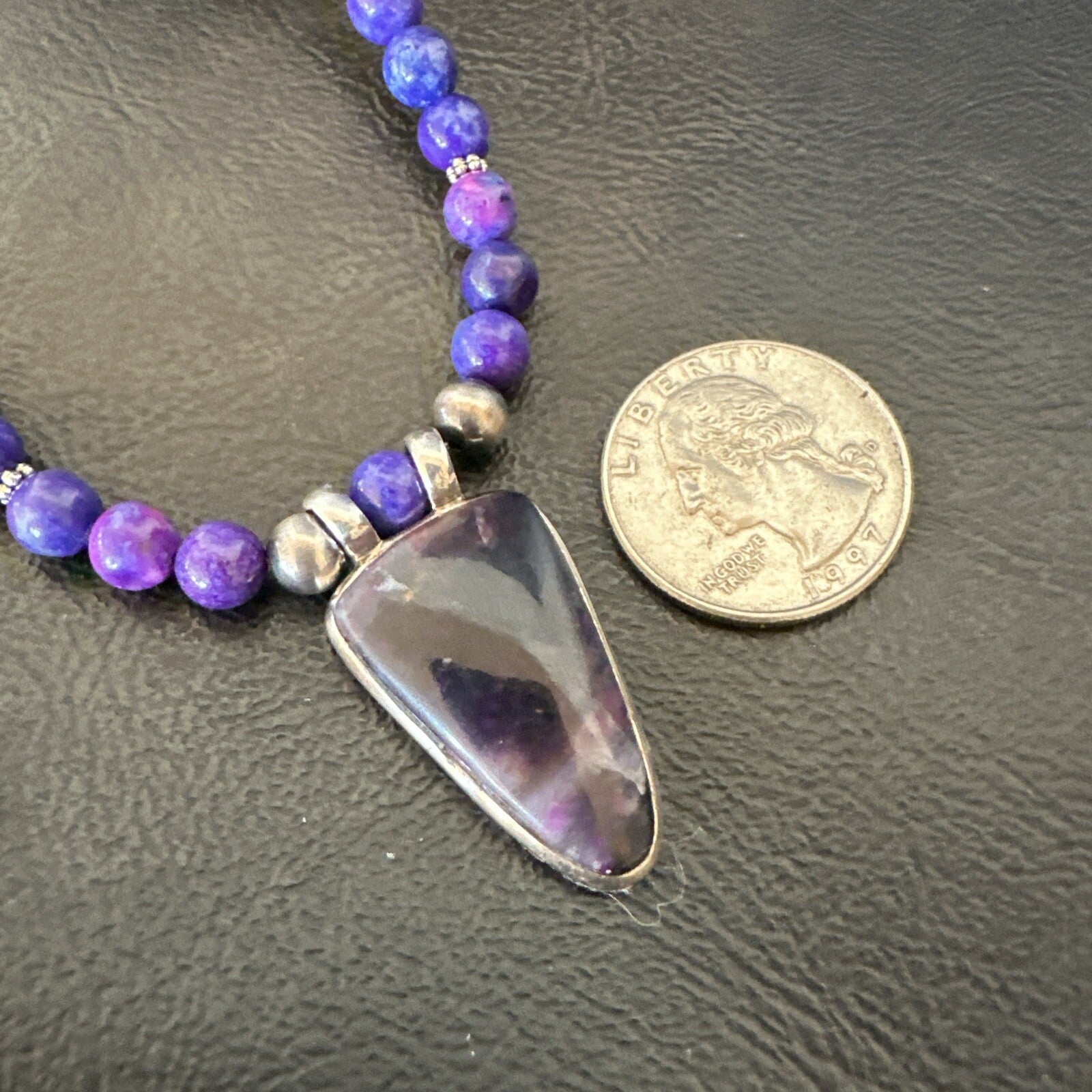 Purple Stone Pendant Navajo Pearls Sterling Silver Necklace 22” 18294
