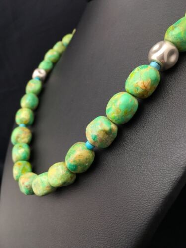 Navajo Turquoise & Magnesite Necklace Sterling Silver 19" Handmade 4497