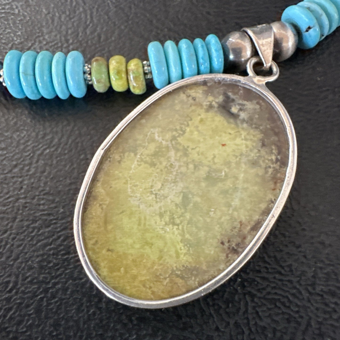 Green Gaspeite Pendant Blue Turquoise Navajo Sterling Silver Necklace 20" 19666