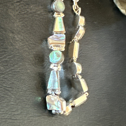 Pava Shell Navajo Old Pawn Sterling Silver Link Bracelet 8" 18131
