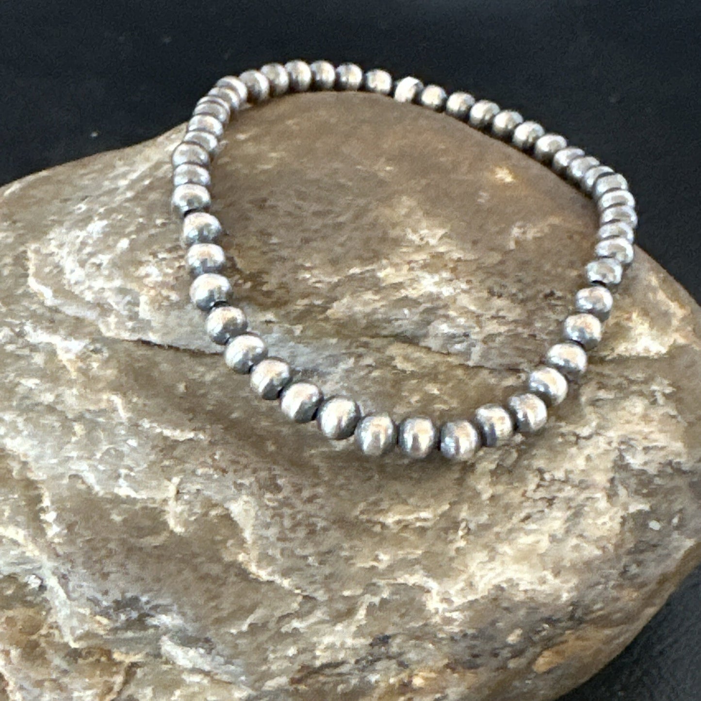 Stretch Navajo 4mm Beads 7” Sterling Silver Bracelet 90402