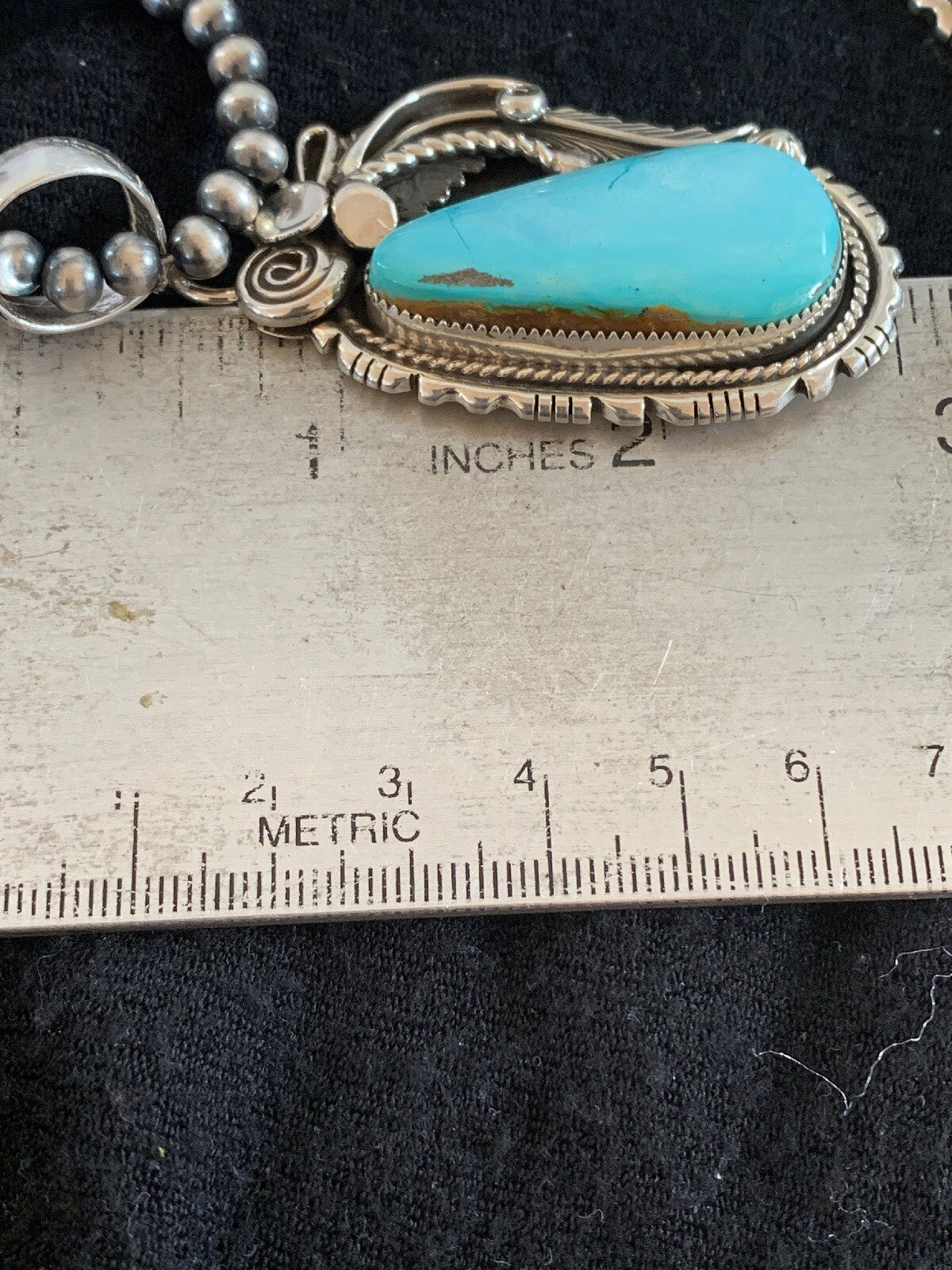 Royston Turquoise Pendant Navajo Sterling Silver Beads Necklace 08735