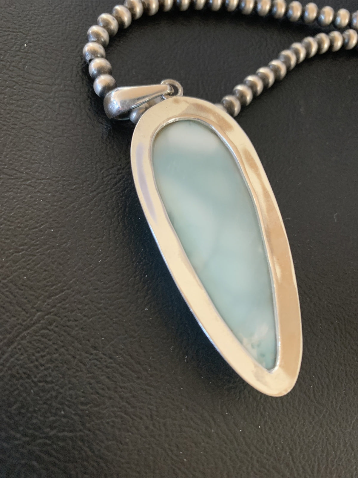 Womens Blue Larimar Pendant Navajo Sterling Silver Beads Necklace 01766