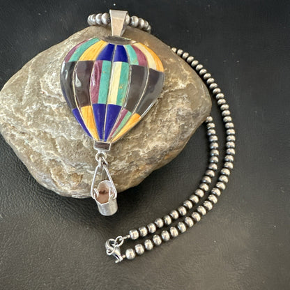 Balloon Multicolor Spiny Turquoise Pendant Navajo Sterling Silver Necklace 18757