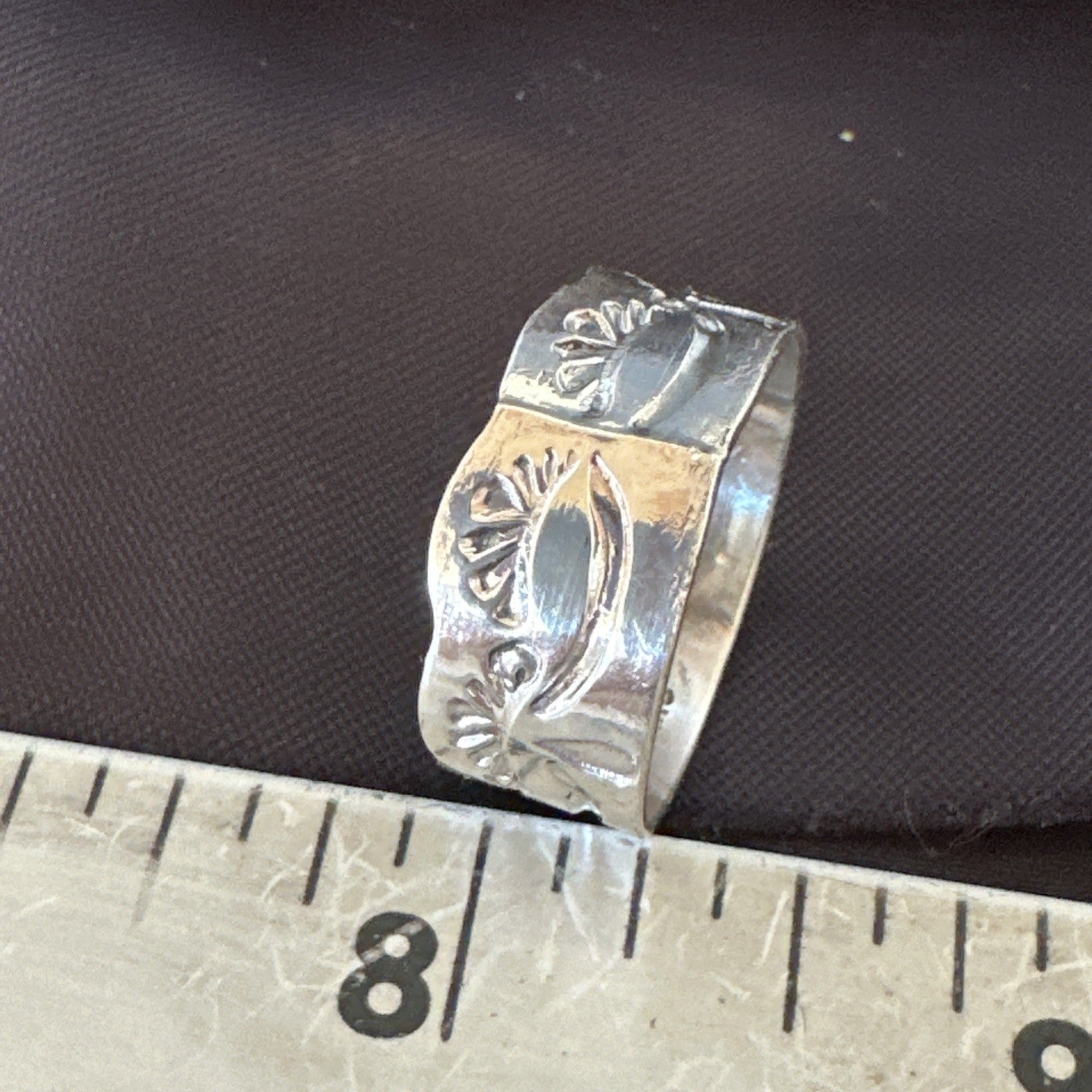 Mens Women Wedding Band Navajo Stamped Sterling Silver Ring Size 9.5 19064