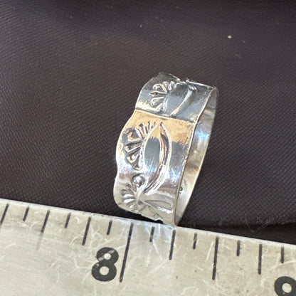 Mens Women Wedding Band Navajo Stamped Sterling Silver Ring Size 9.5 19064