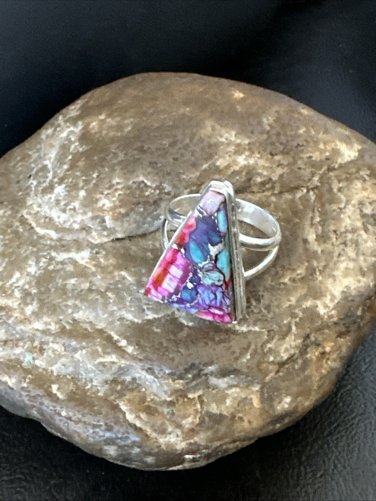 Blue Turquoise Spiny Oyster Southwestern Sterling Silver Ring Size 9 18544