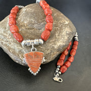 Navajo Apple Sponge Coral Necklace Inlay Pendant 21" | Sterling Silver | Authentic Native American Handmade | 18685