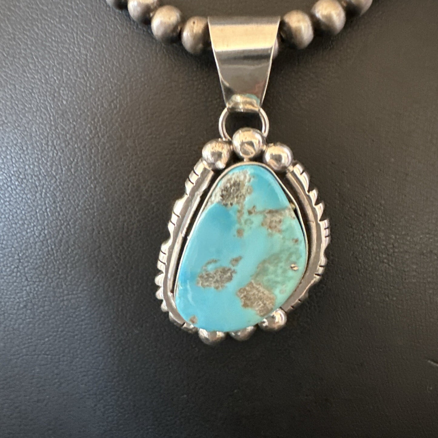 Rustic Blue Kingman Turquoise Pendant Navajo Sterling Silver Necklace 20" 18316