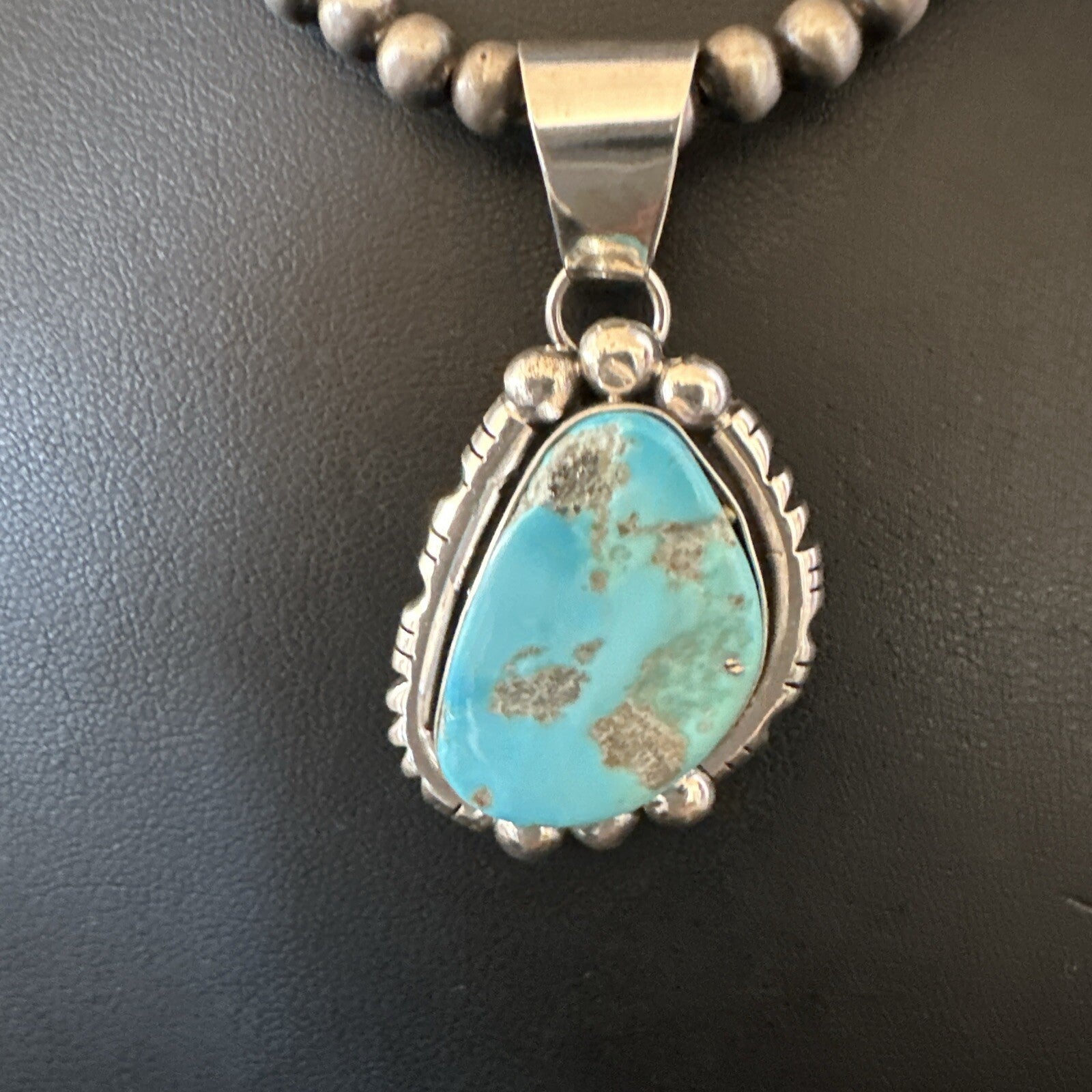 Rustic Blue Kingman Turquoise Pendant Navajo Sterling Silver Necklace 20" 18316