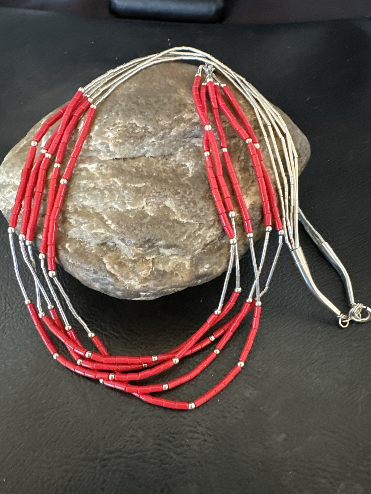 Red Coral Heishi Liquid Sterling Silver 5S Necklace 20" 17739