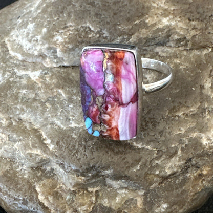 Blue Turquoise Spiny Oyster Southwestern Sterling Silver Ring Size 9 18468