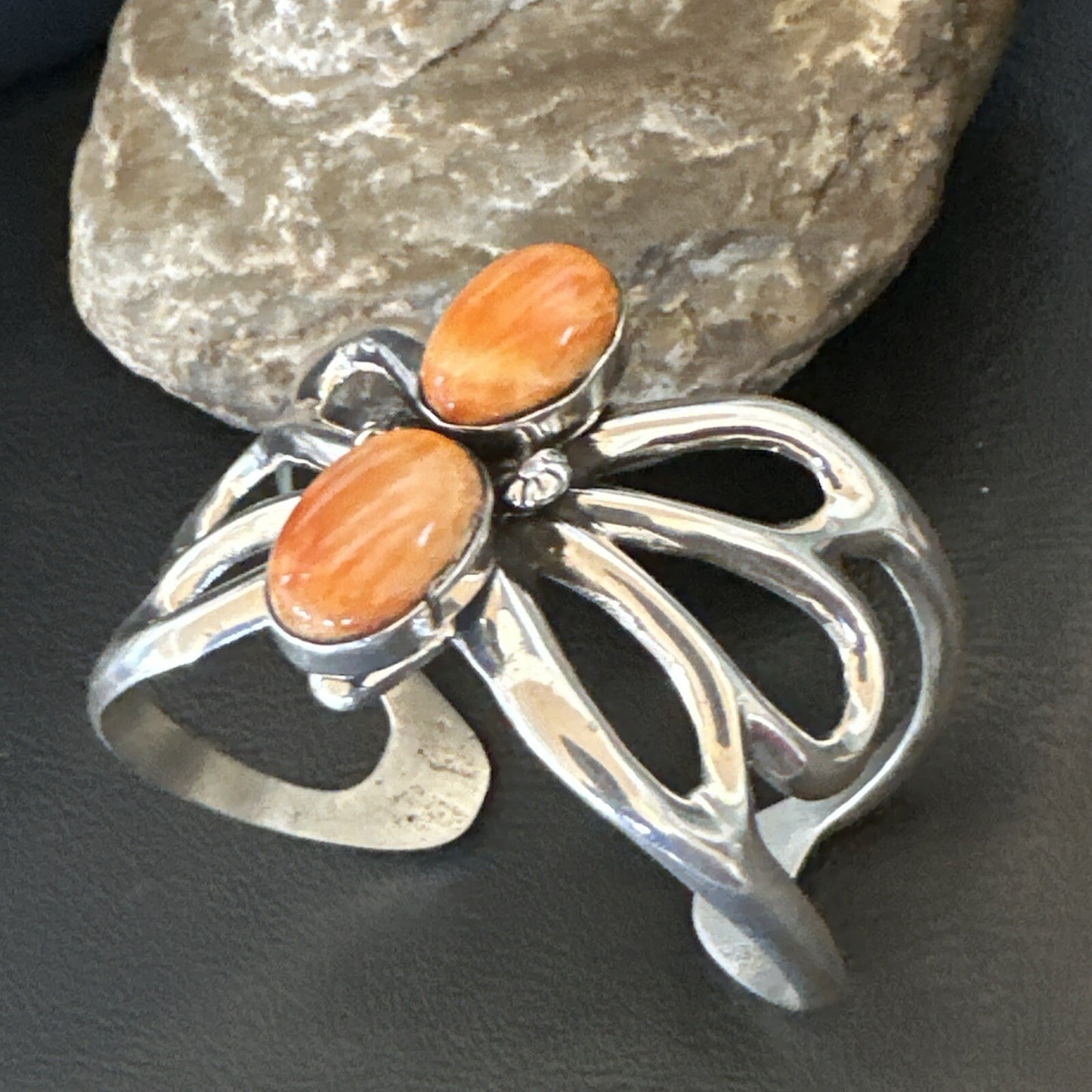 Butterfly Orange Spiny Oyster Navajo Sterling Silver Cuff Bracelet 18571