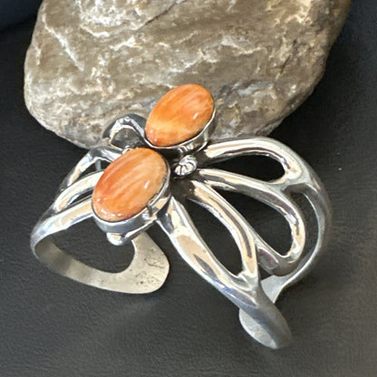 Butterfly Orange Spiny Oyster Navajo Sterling Silver Cuff Bracelet 18571