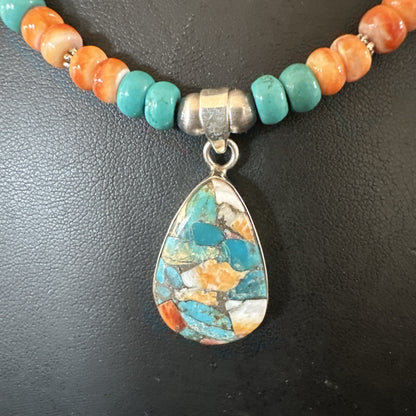 Spiny Pendant Turquoise Navajo Sterling Silver Necklace 21" 17898