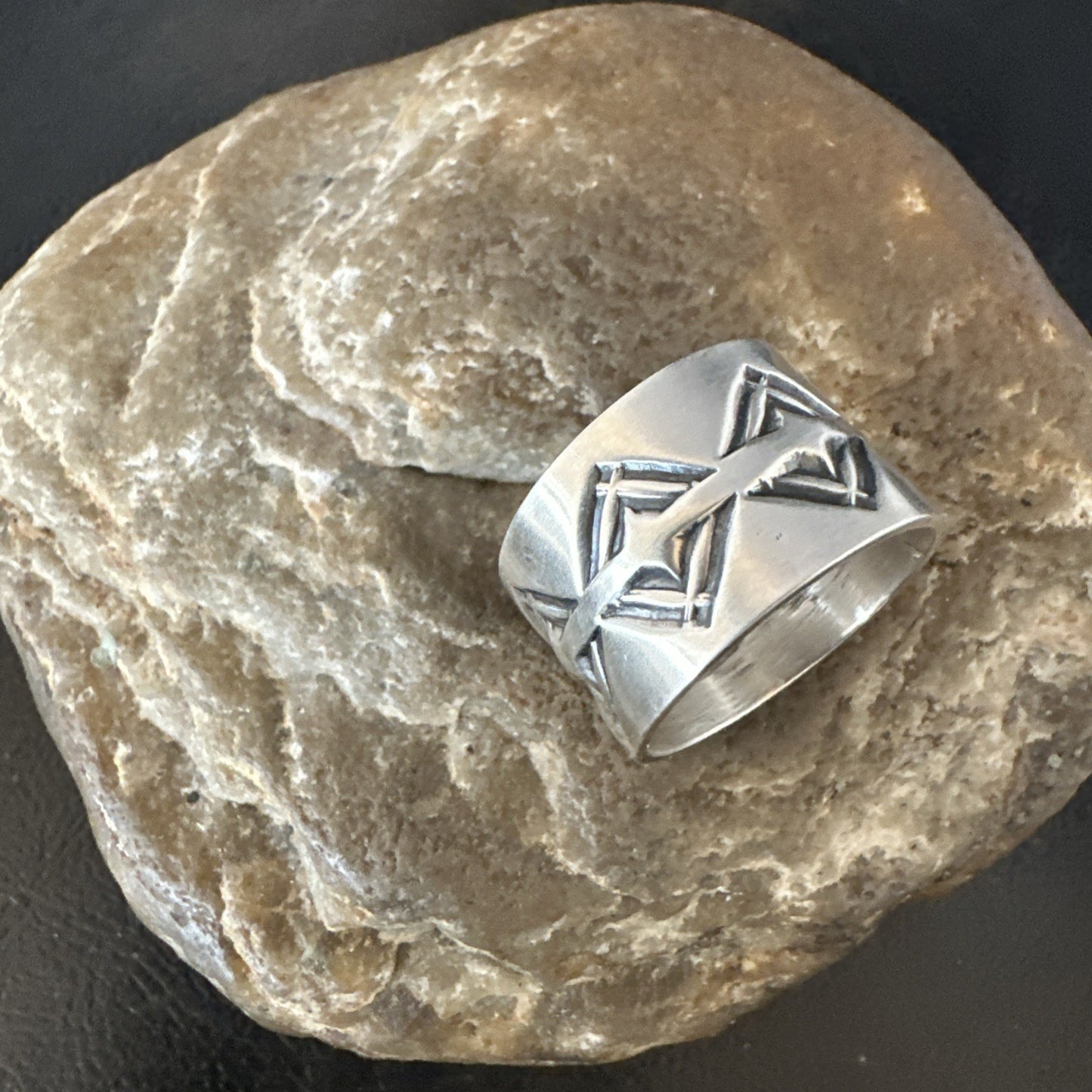 Mens Women Wedding Wide Band Navajo Stamped Sterling Silver Ring Size 10 19018