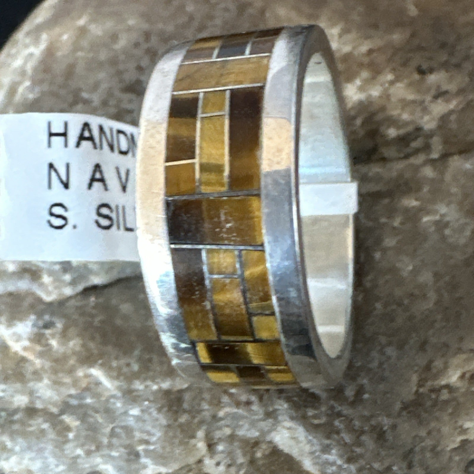 Brown Mens Infinity Band Tigers Eye Navajo Sterling Silver Ring Size 11 19051