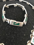 Taxco Turquoise Chip Inlay Sterling Silver Choker Old Pawn Bracelet 7” 19795