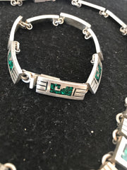 Taxco Turquoise Chip Inlay Sterling Silver Choker Old Pawn Bracelet 7” 19795