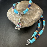 Multicolor Turquoise Spiny Navajo Cluster Pendant Necklace | Sterling Silver | Authentic Native American Handmade | 19650