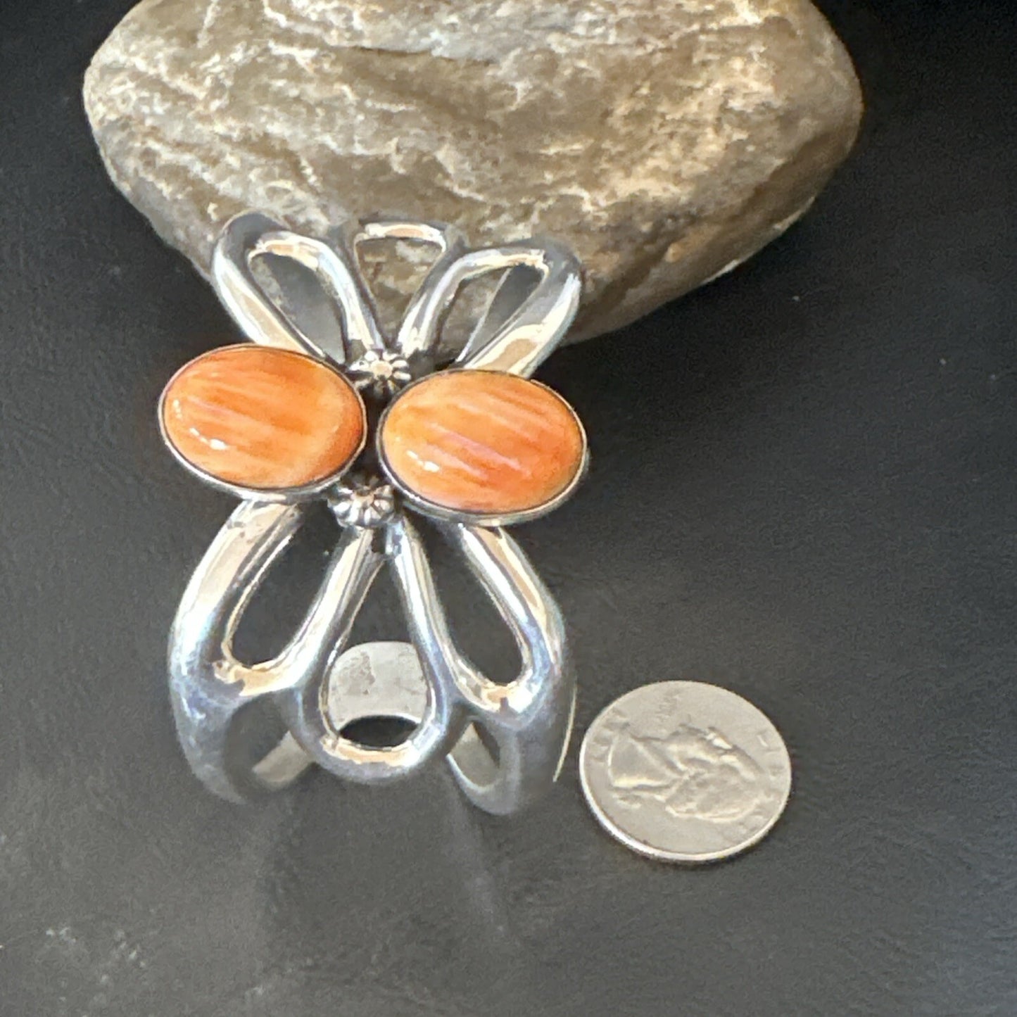 Butterfly Orange Spiny Oyster Navajo Sterling Silver Cuff Bracelet 18571