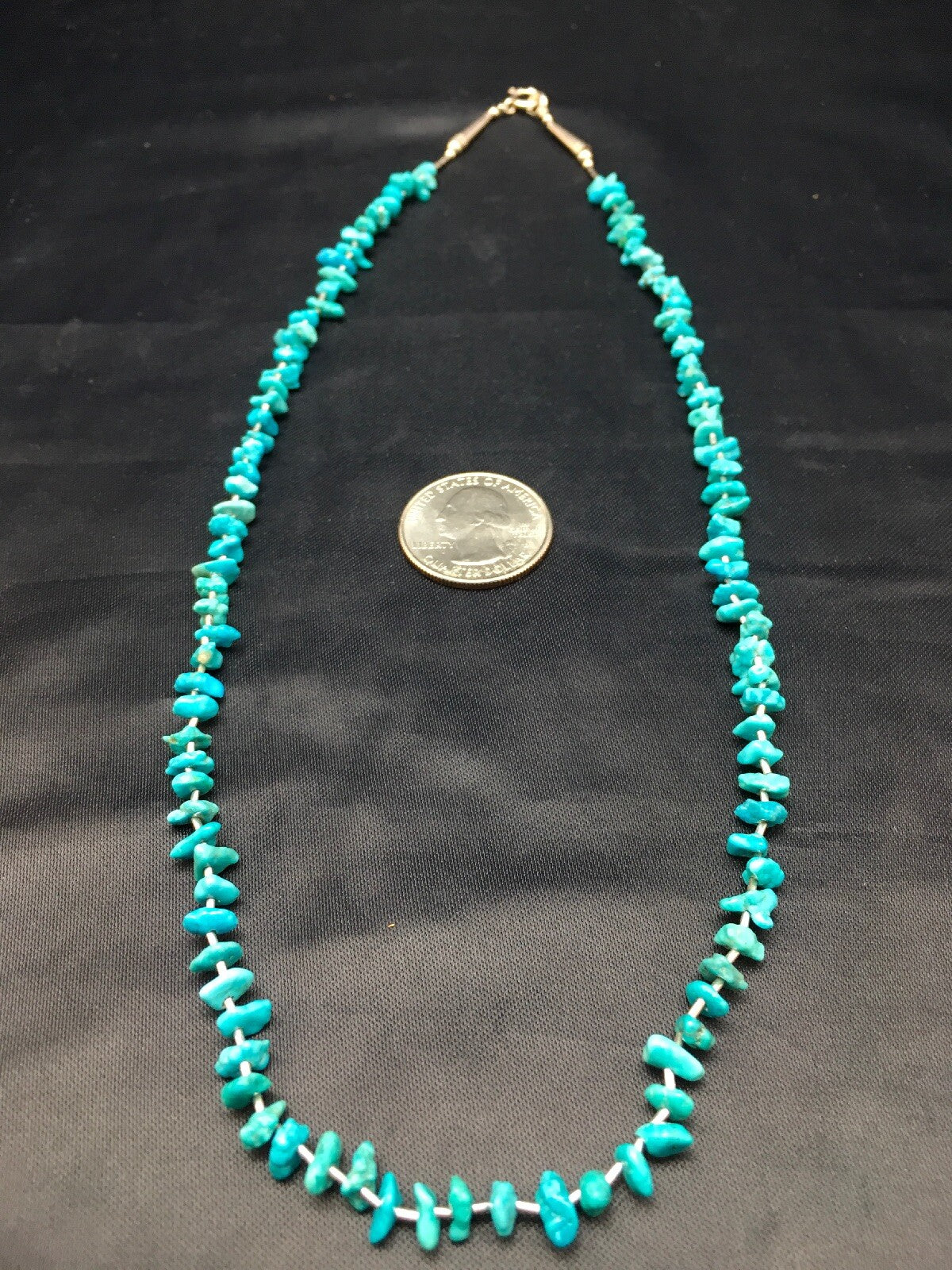 Blue Nugget Turquoise Navajo Sterling Silver Heishi Necklace 19" 08959
