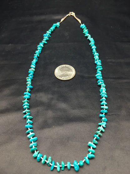 Blue Nugget Turquoise Navajo Sterling Silver Heishi Necklace 19" 08959