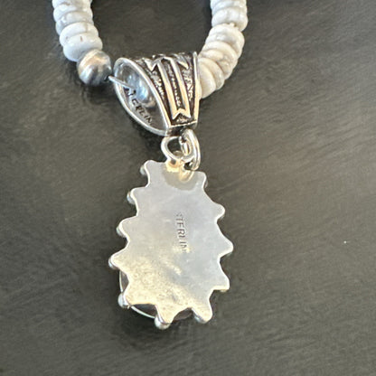 White Buffalo Turquoise Pendant Navajo Pearls Sterling Silver Necklace 22" 18261