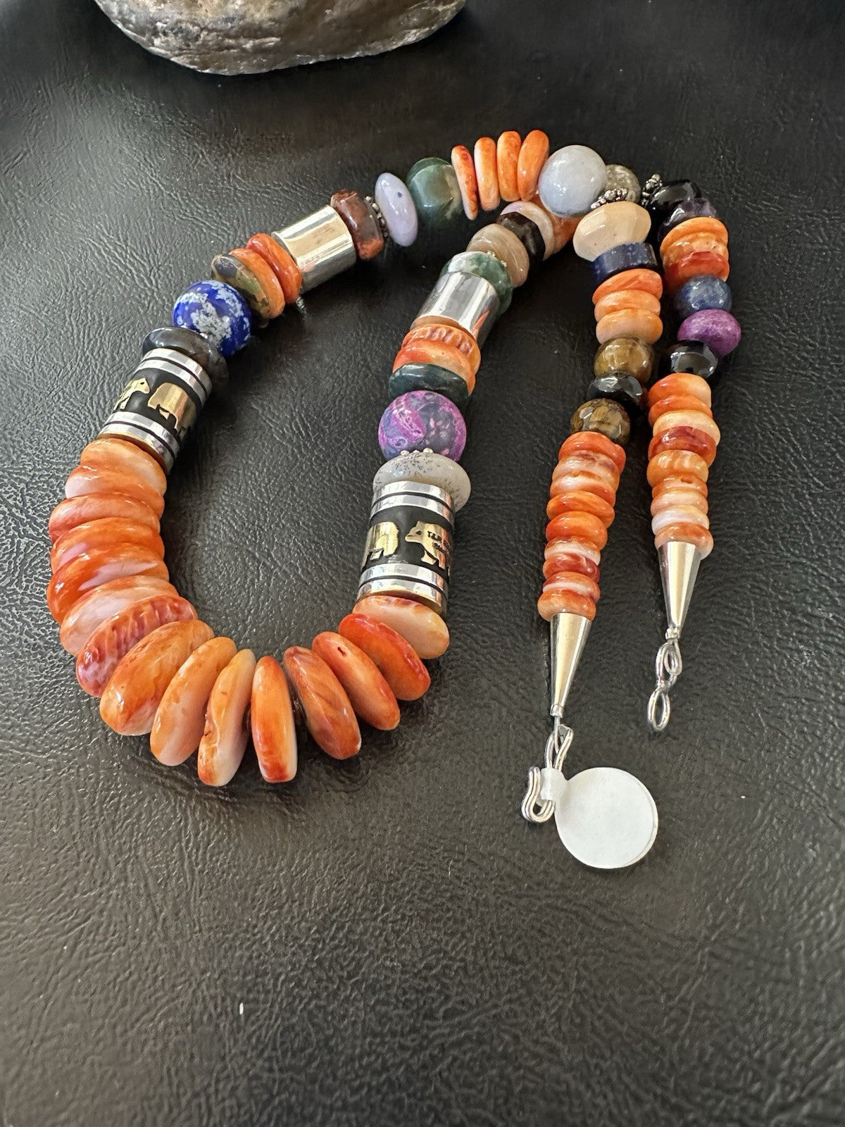 Tommy Rosita Singer T R Sterling Silver Orange Spiny Lapis Necklace 20in 19410