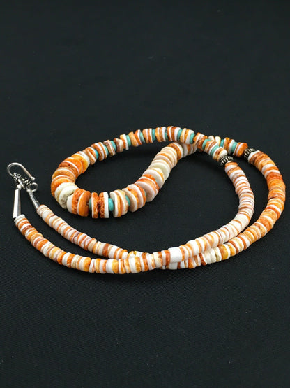 Native Spiny Oyster Graduated Navajo Sterling Silver Necklace 21" 04771