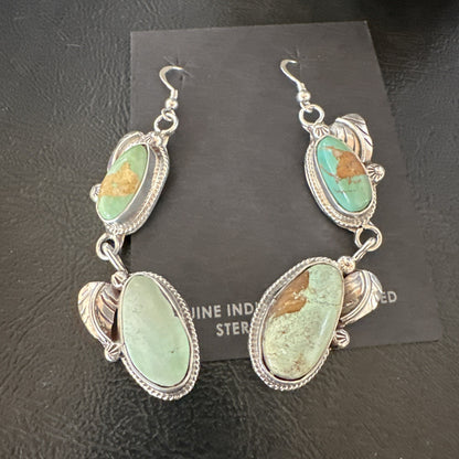 Green Royston Turquoise Navajo Sterling Silver Dangle Earrings 19603