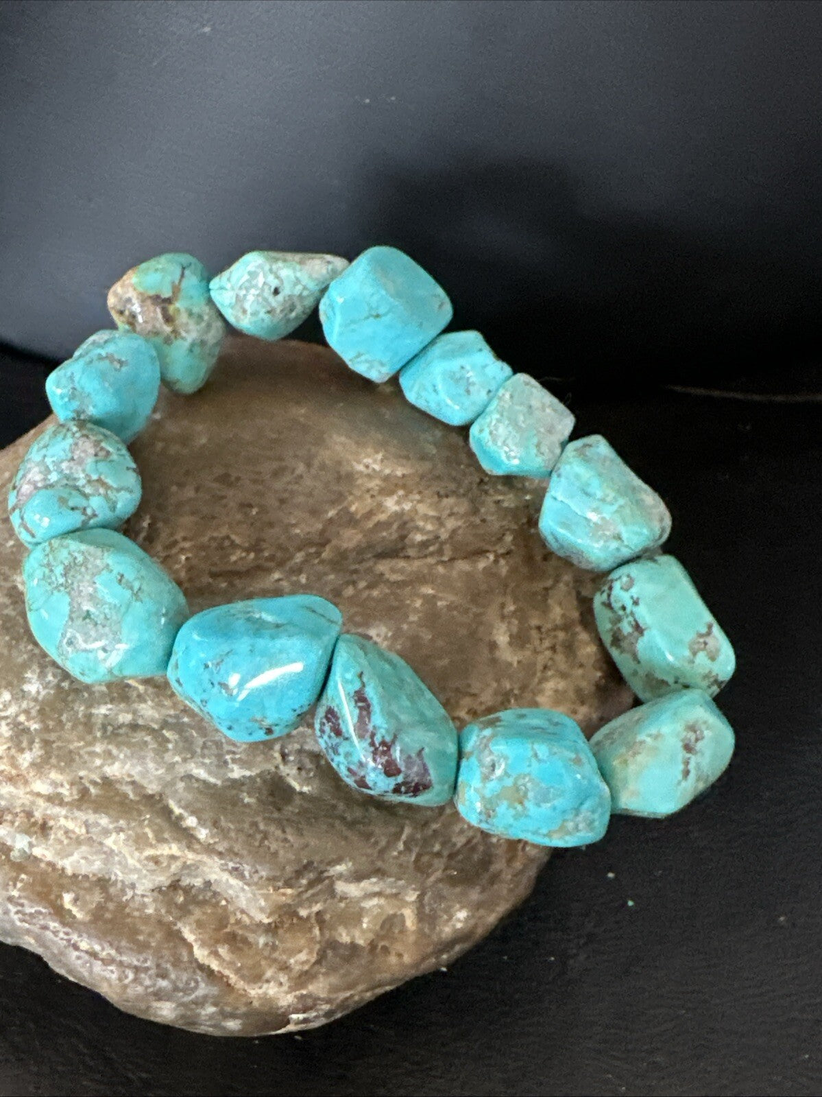 Mens Womens Blue Turquoise Stretch Stone Friendship Bracelet 7" 18869