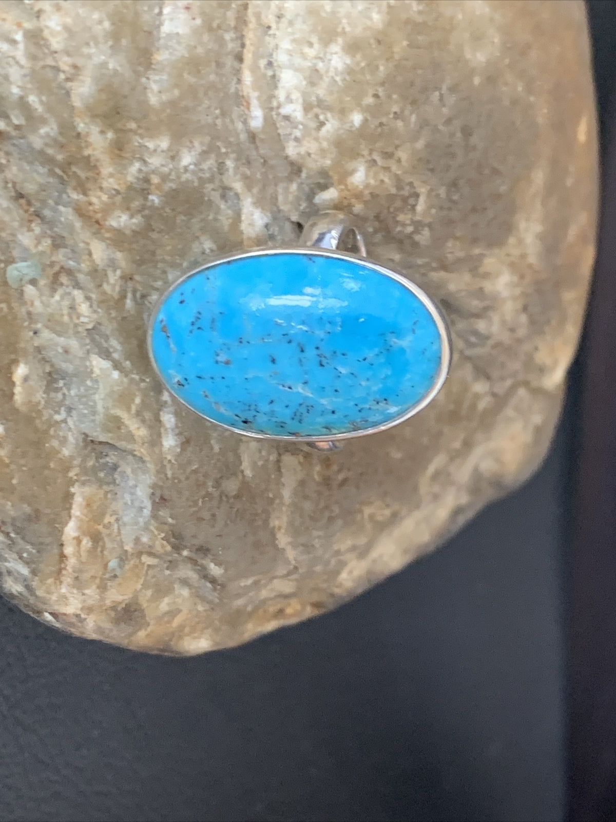 Womens Blue Kingman Turquoise Navajo Sterling Silver Ring Size 7.5 11616