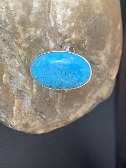 Womens Blue Kingman Turquoise Navajo Sterling Silver Ring Size 7.5 11616