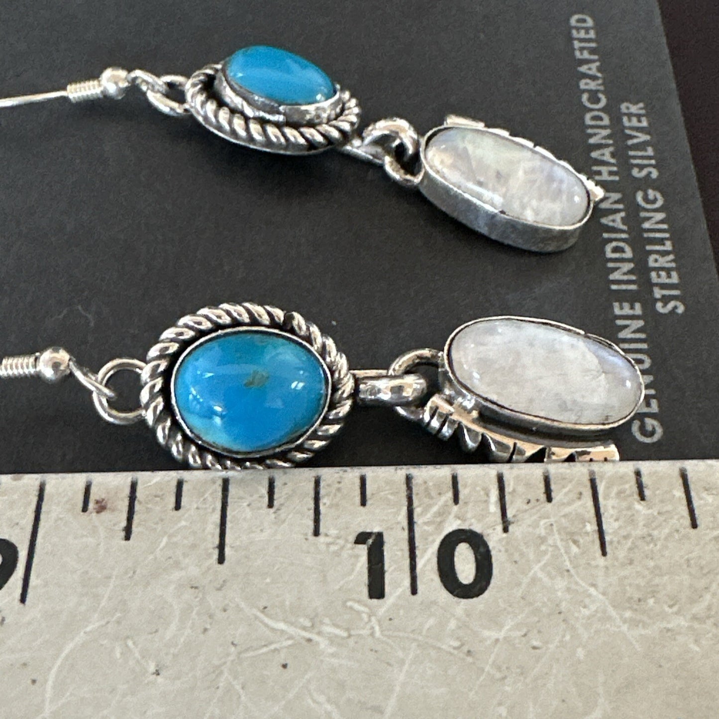 Navajo White MOP Blue Turquoise Sterling Silver Dangle Earrings 18185