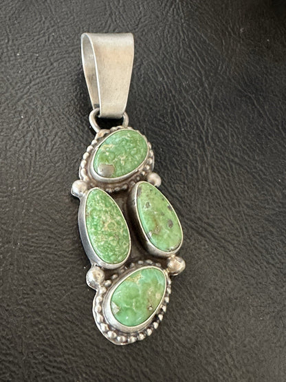 Green Sonoran Gold Turquoise Navajo Sterling Silver 925 Cluster Pendant 19401