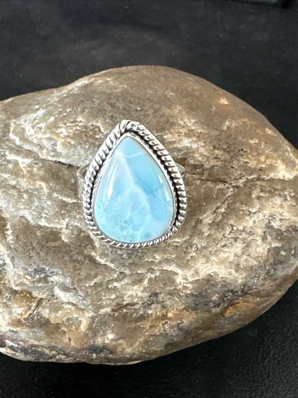 Womens Blue Larimar Navajo Sterling Silver Ring Size 9 17675