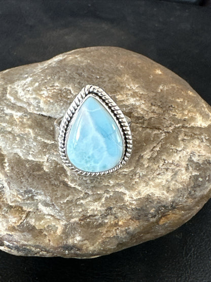 Womens Blue Larimar Navajo Sterling Silver Ring Size 9 17675