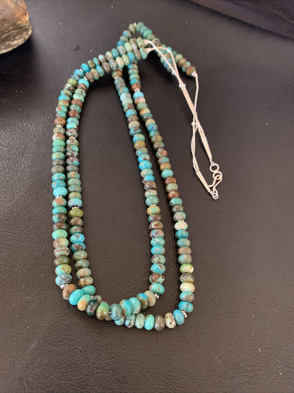 Native Navajo 2 Strands Blue Green Turquoise Sterling Silver Necklace 22" 09473