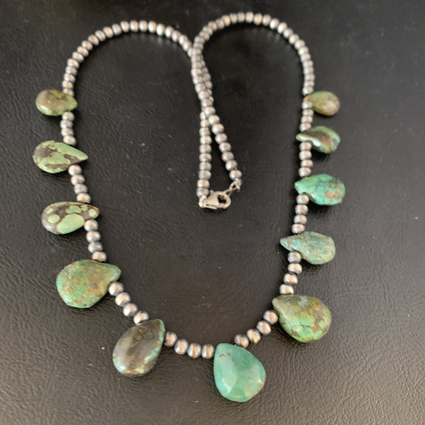 Teardrop Navajo Sterling Silver Green Turquoise Necklace 20" Native 13430