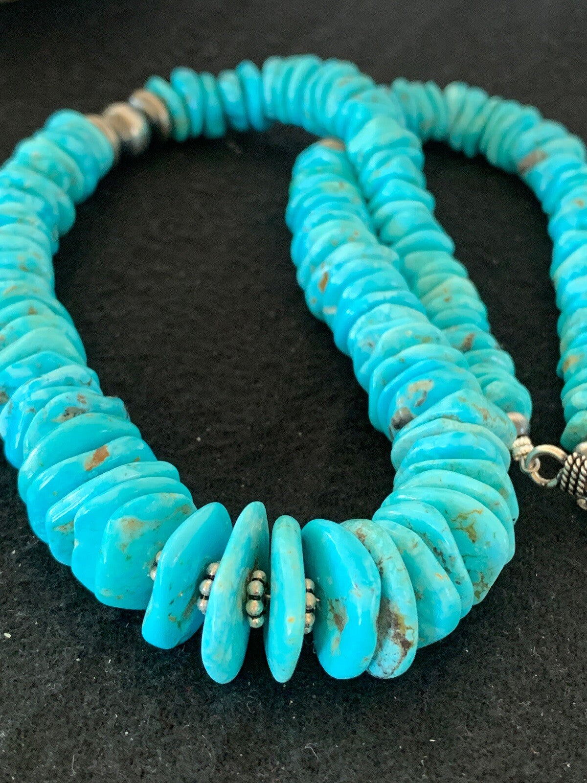 Turquoise Graduated Navajo Pearls Sterling Silver Native American Necklace 4209