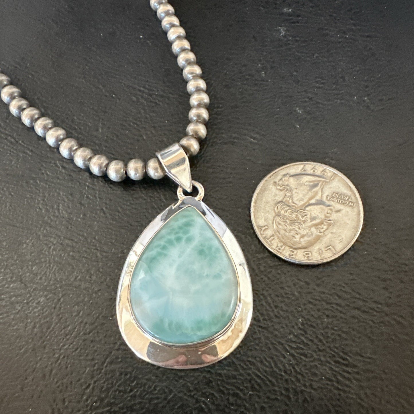Womens Blue Larimar Pendant Navajo Sterling Silver Beads Necklace 17715